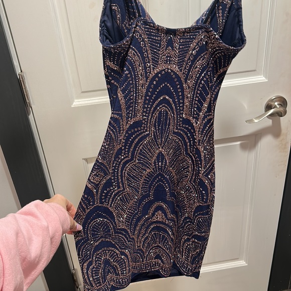 Navy Blue, Rose Gold Glitter Design, Hoco Dress - Picture 4 of 4